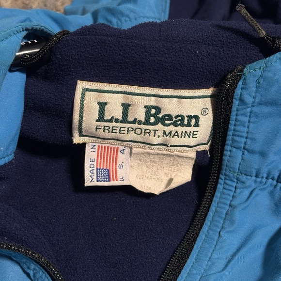 VTG LL Bean Anorak Mens L Teal 1/4 Zip Pullover Hooded Fleece Lined USA Made - Picture 8 of 10
